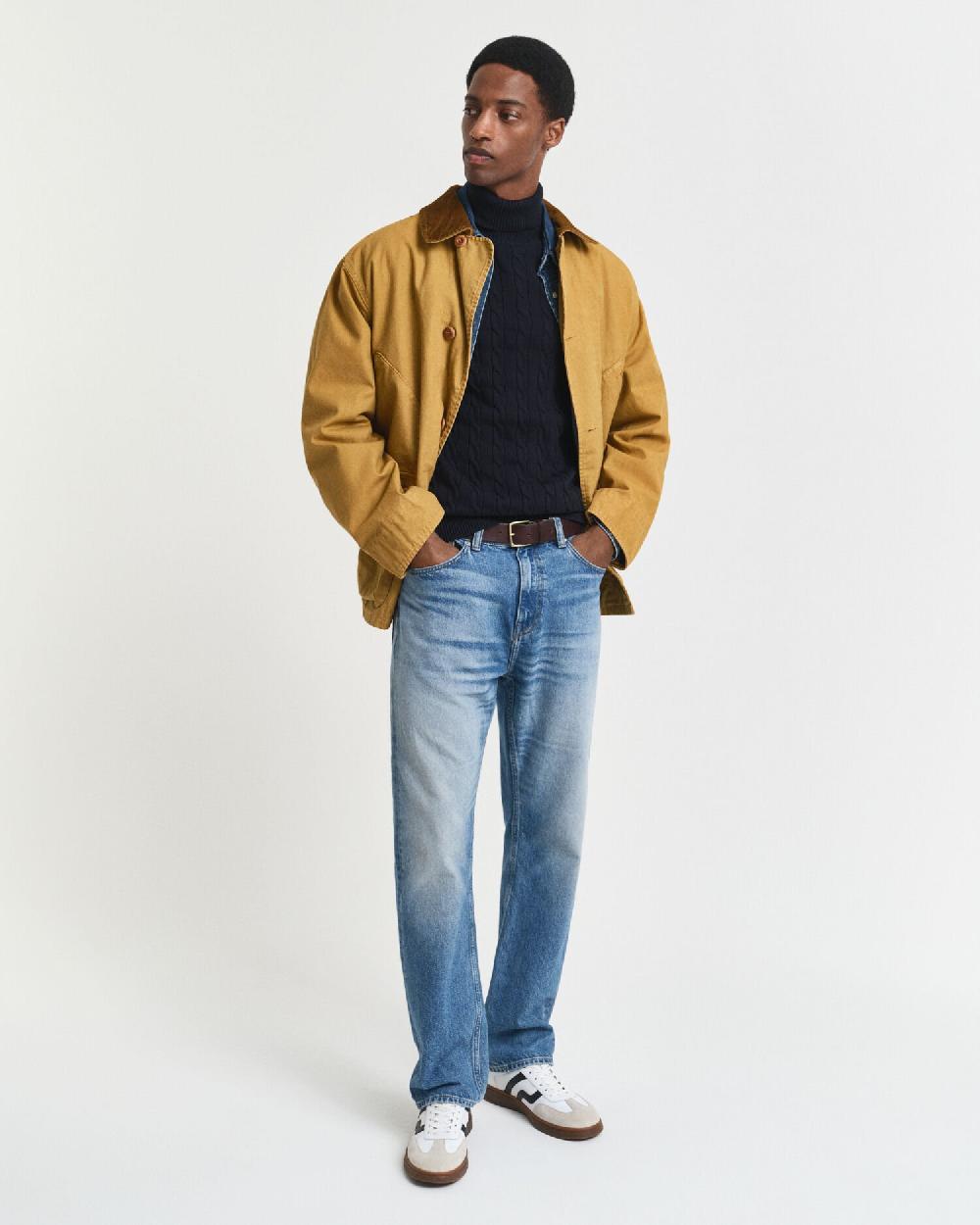 Gant Cotton Cable Knit Turtleneck Sweater Evening Blue