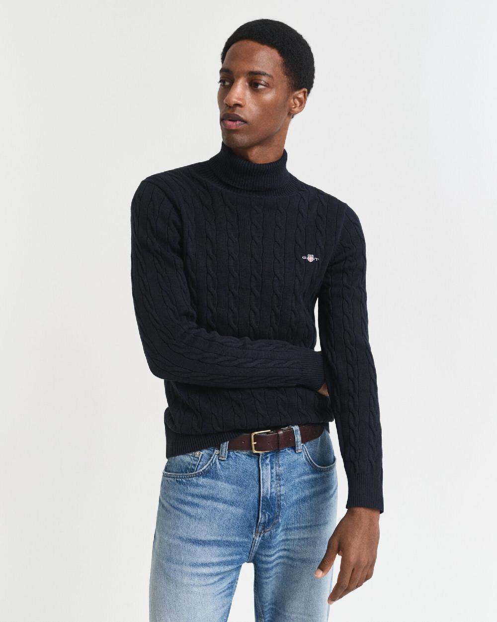 gant Cotton Cable Knit Turtleneck Sweater evening blue