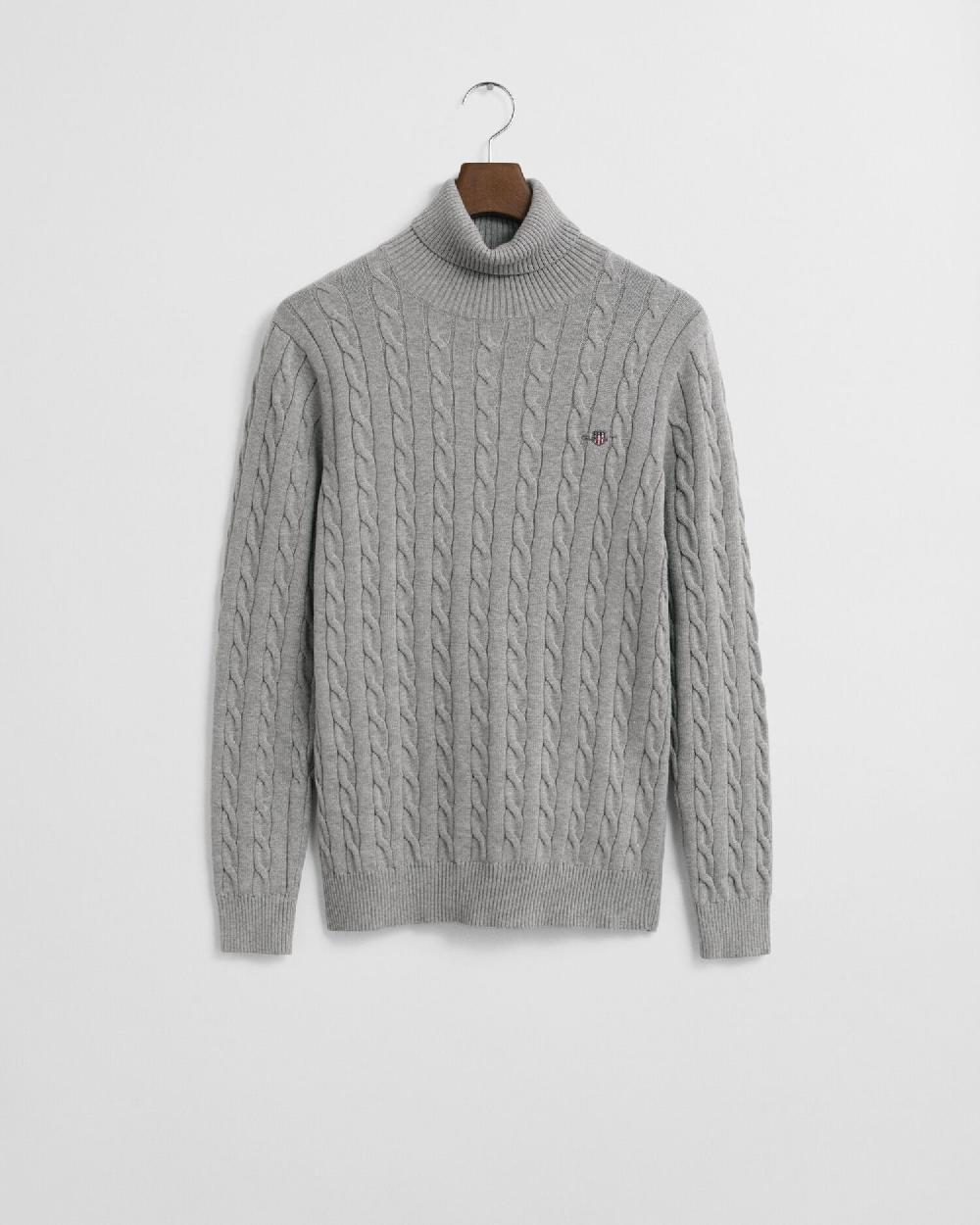 gant Cotton Cable Knit Turtleneck Sweater grey melange