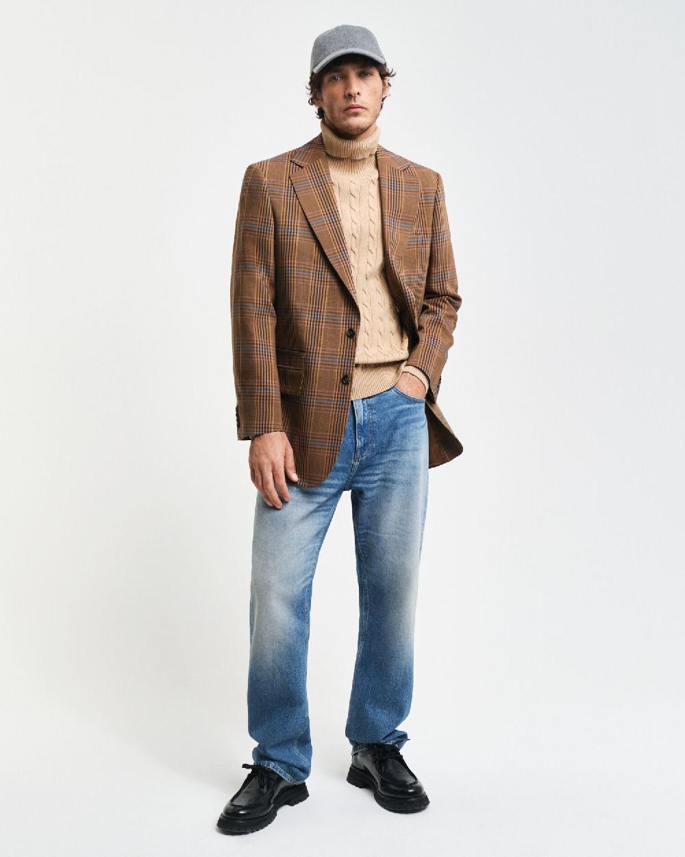 Gant Cotton Cable Knit Turtleneck Sweater Khaki Melange