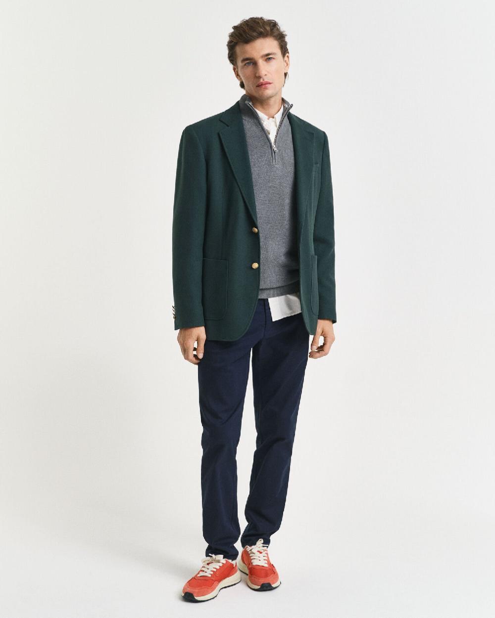 Gant Cotton Piqué Half-Zip Sweater Dark Grey Melange