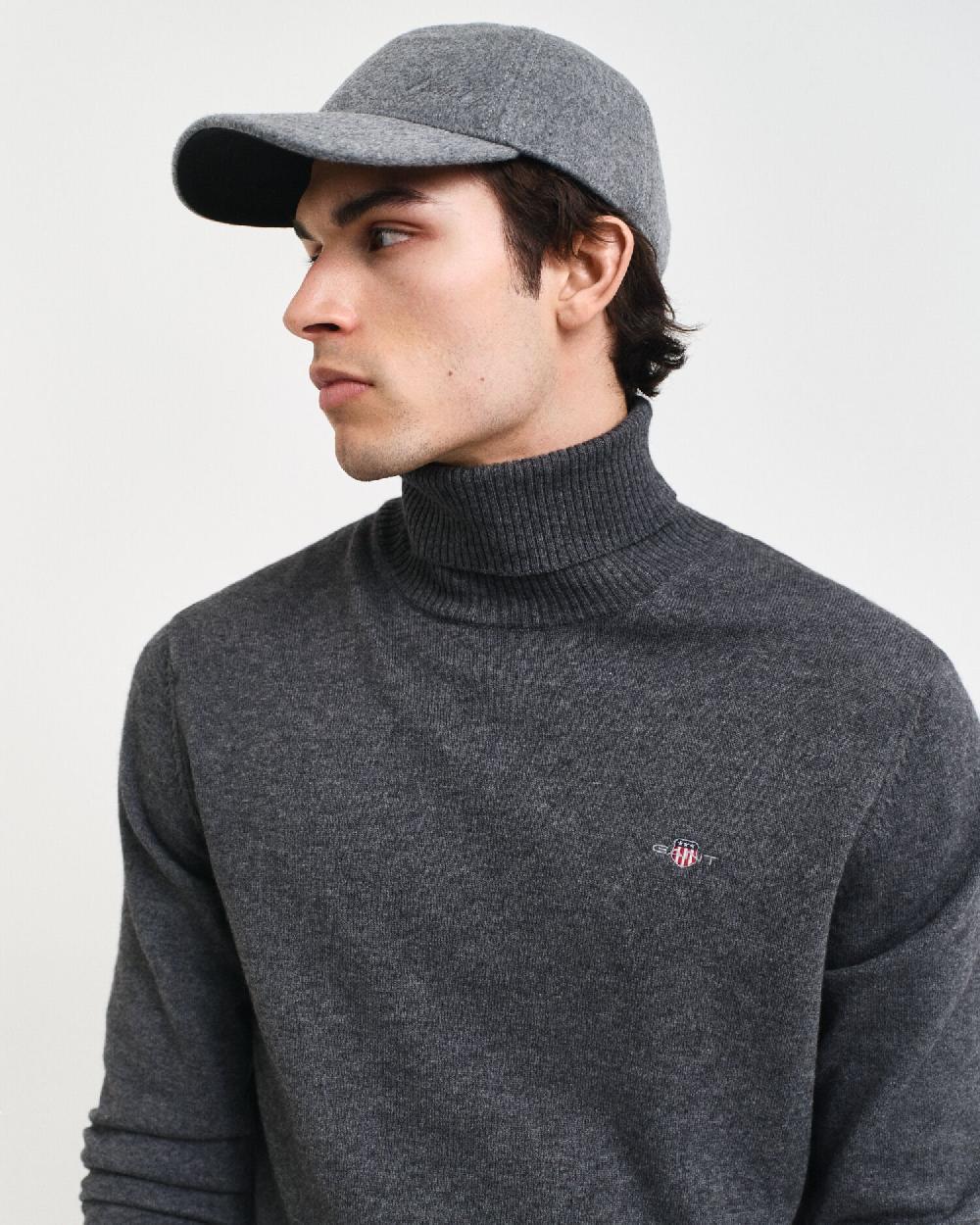 Gant Cotton Wool Turtleneck Sweater Dark Grey Melange