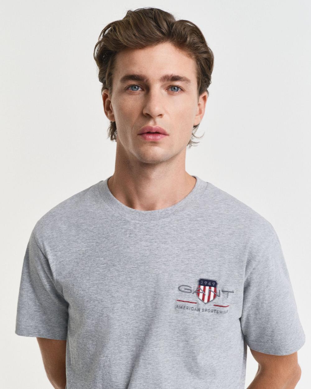 Gant Embroidered Archive Shield T-Shirt Grey Melange