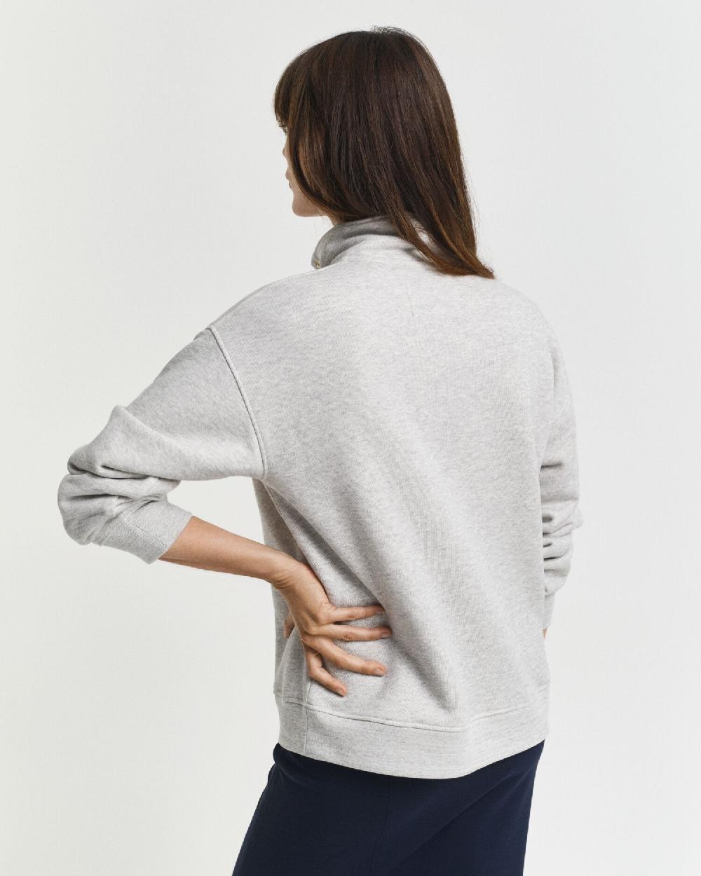 Gant G-Badge Half Button-Up Sweatshirt Light Grey Melange