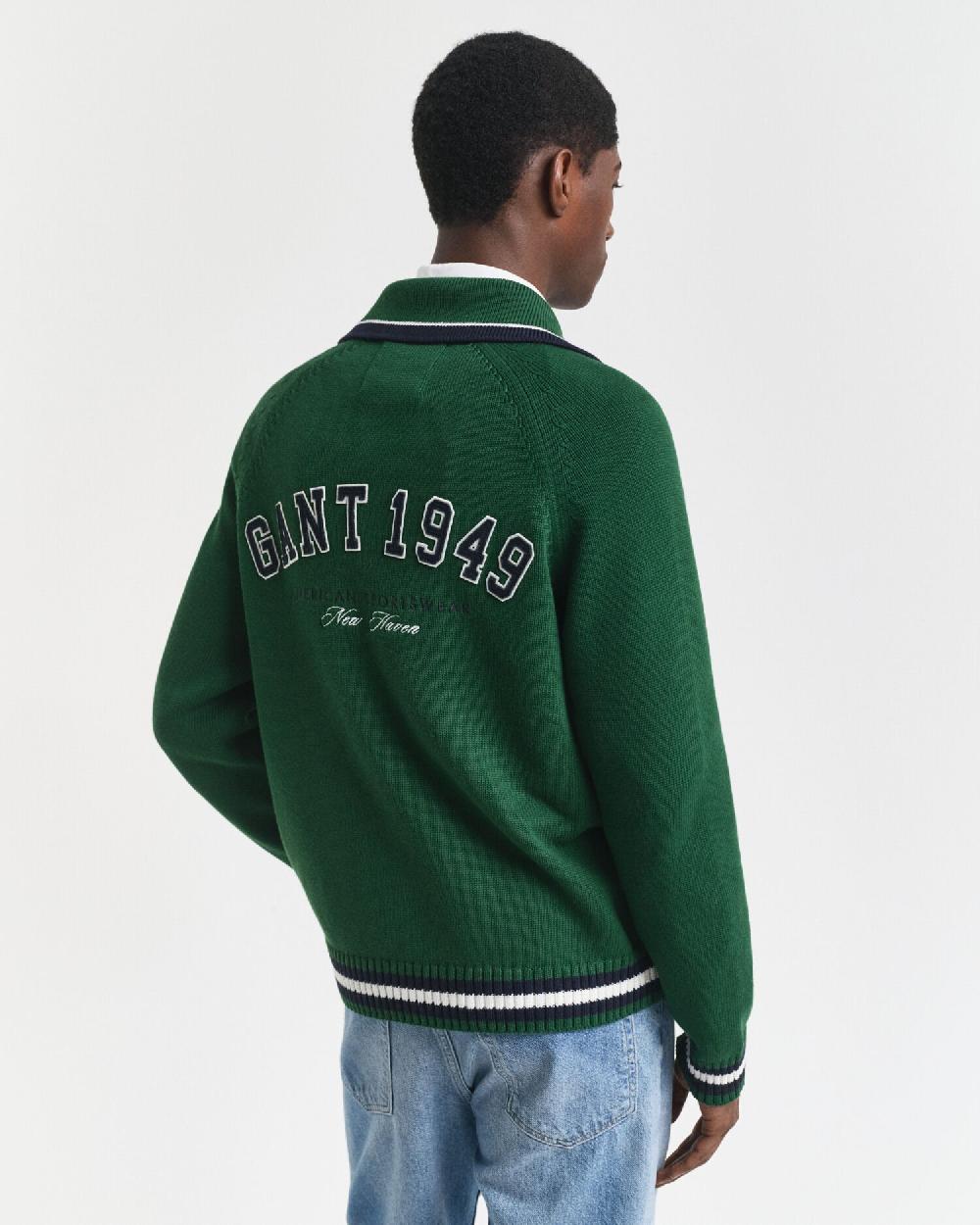 Gant GANT 1949 Graphic Zipped Cardigan Forest Green