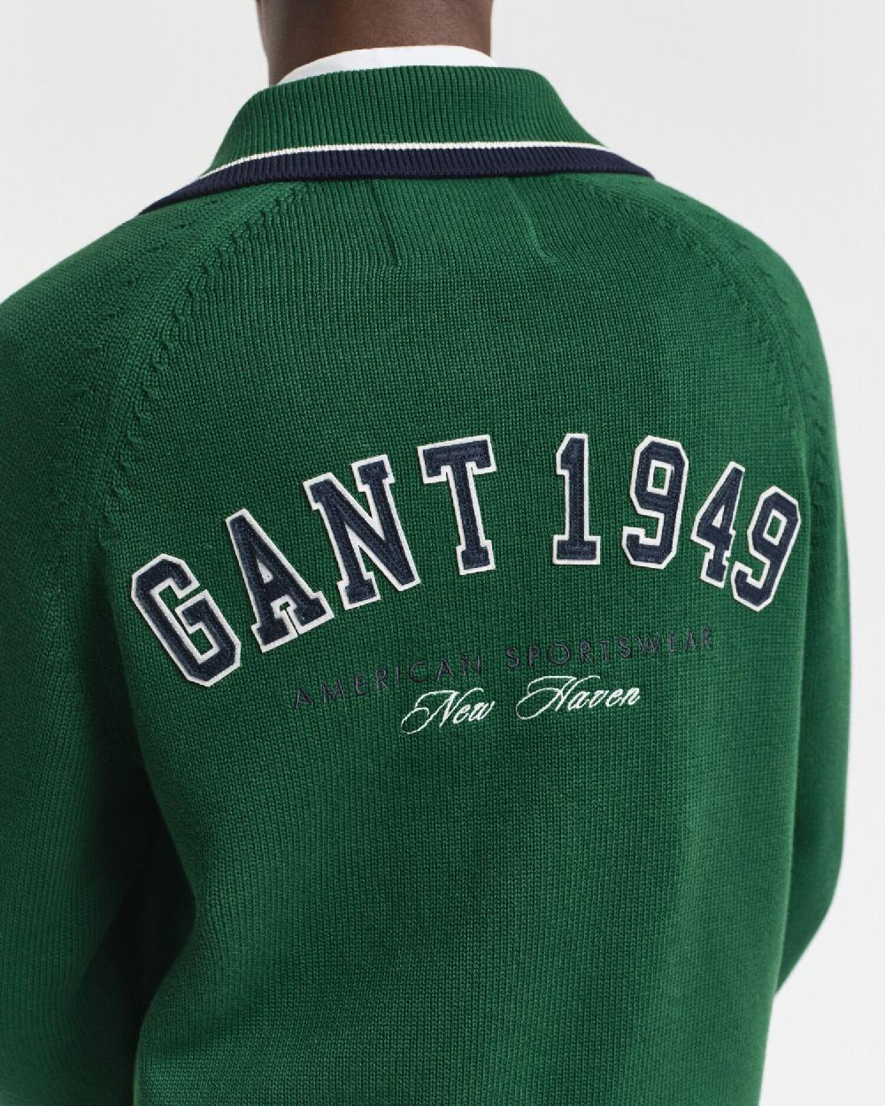 Gant GANT 1949 Graphic Zipped Cardigan Forest Green