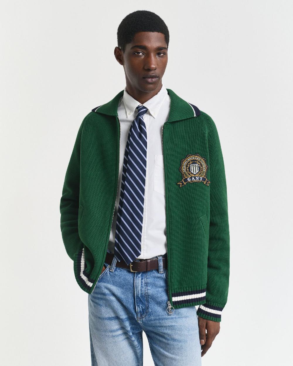 gant GANT 1949 Graphic Zipped Cardigan forest green