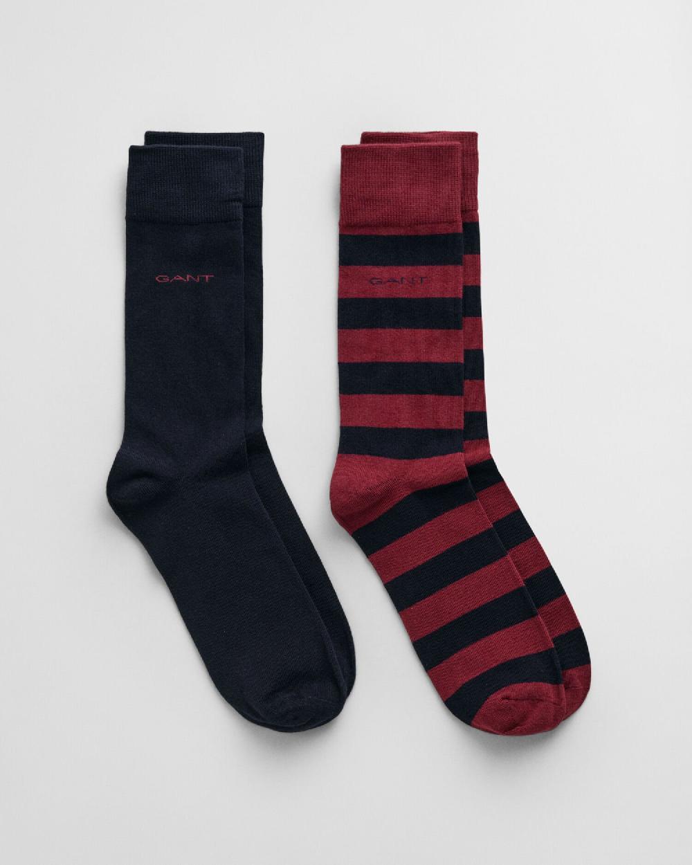 gant 2-Pack Barstriped & Solid Socks plumped red