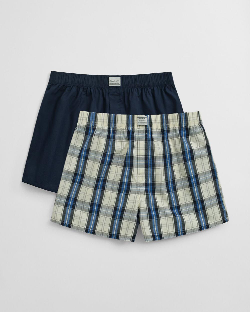 gant 2-Pack Check & Solid Boxer Shorts marine