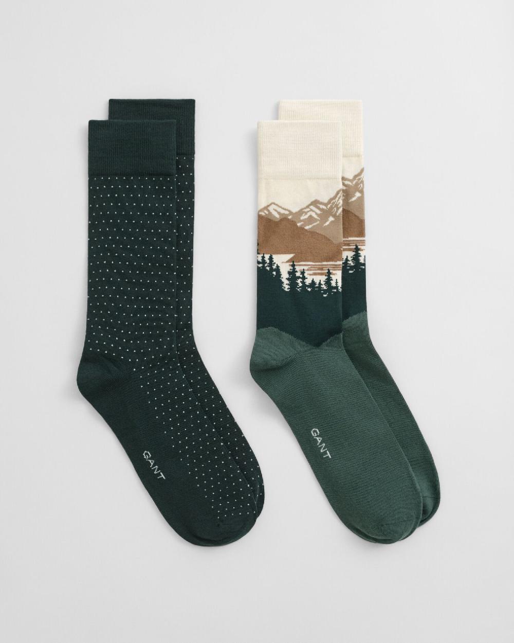 Gant 2-Pack Mountain Scenery Socks Tartan Green