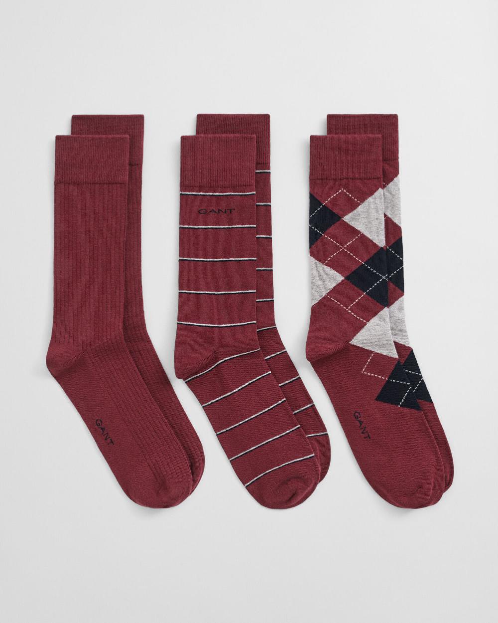 gant 3-Pack Argyle & Striped Socks plumped red