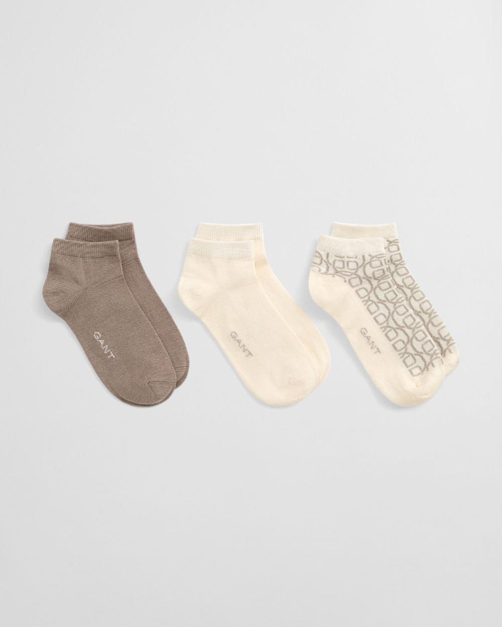 gant 3-Pack Monogram Ankle Socks cream