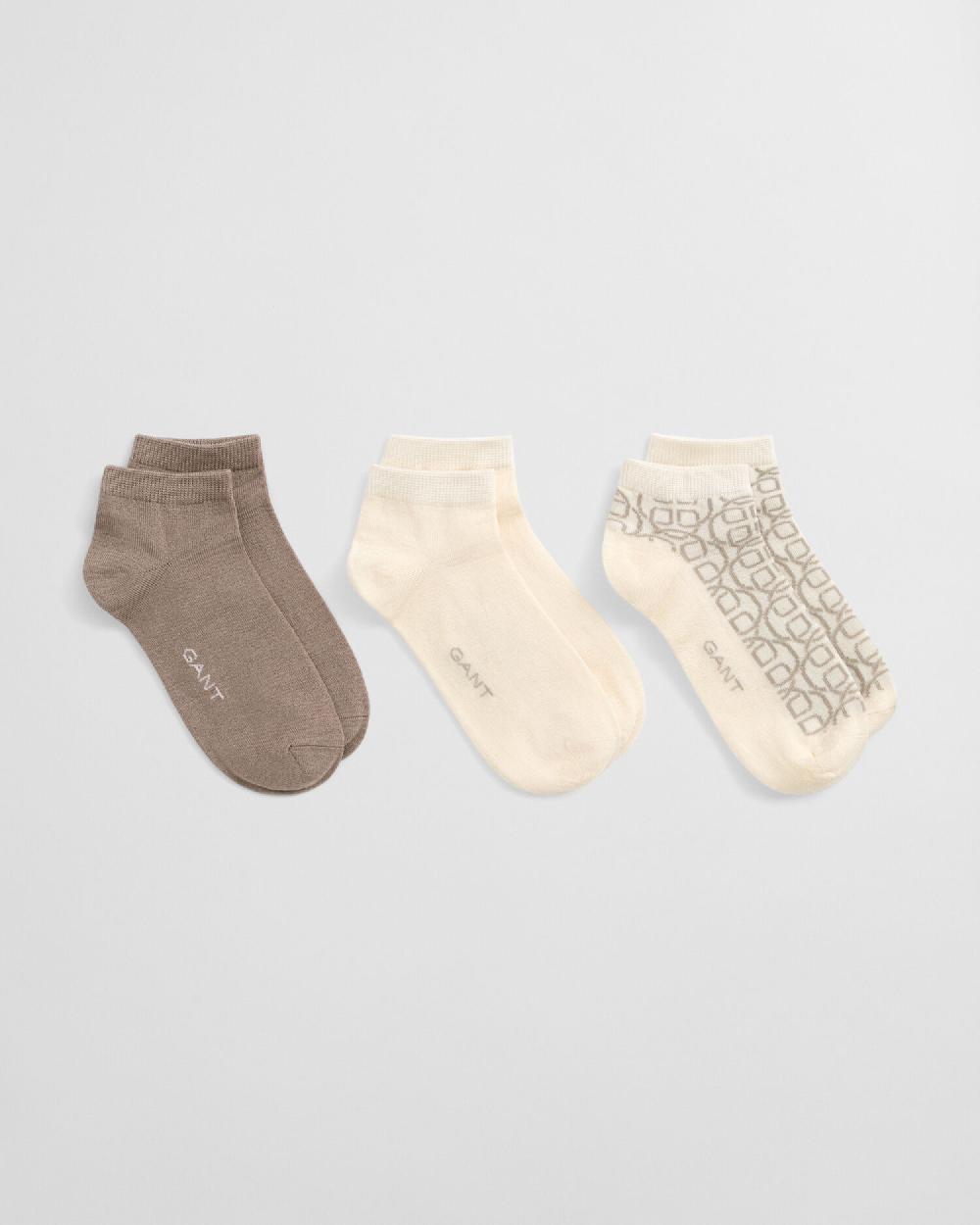 gant 3-Pack Monogram Ankle Socks cream