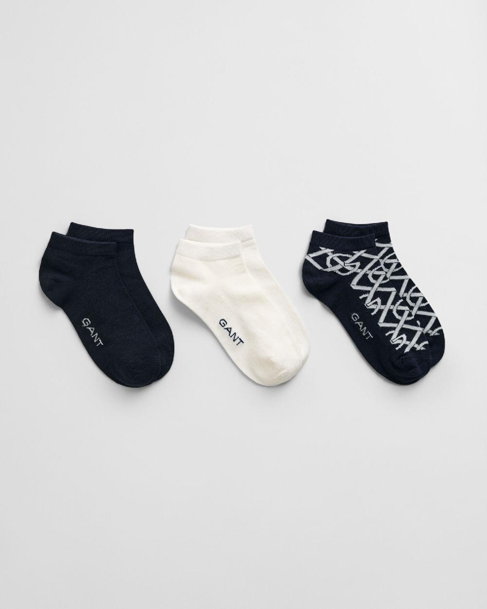 gant 3-Pack Monogram Ankle Socks evening blue
