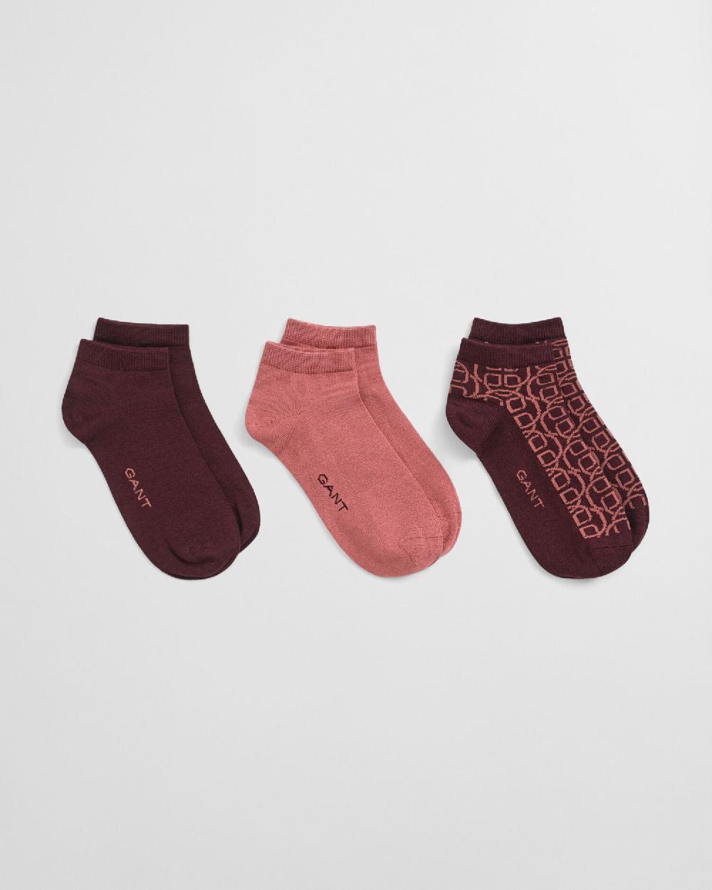 gant 3-Pack Monogram Ankle Socks plum wine