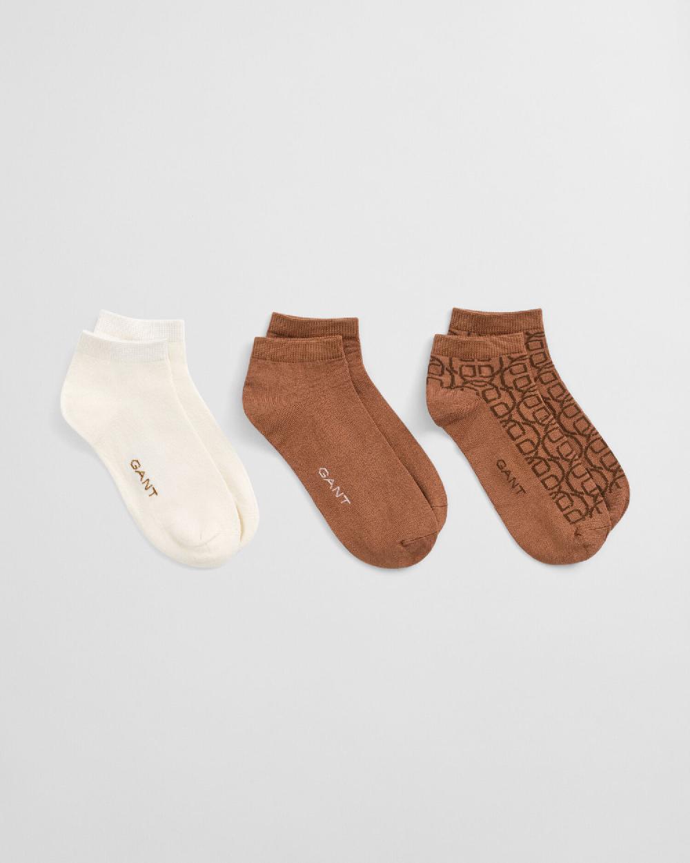 gant 3-Pack Monogram Ankle Socks whiskey brown