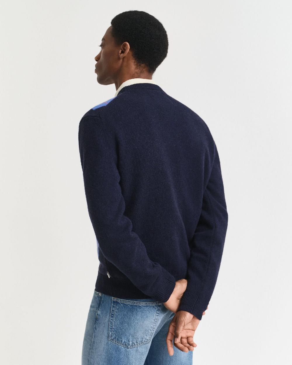 Gant Argyle Crew Neck Sweater Dark Navy Melange