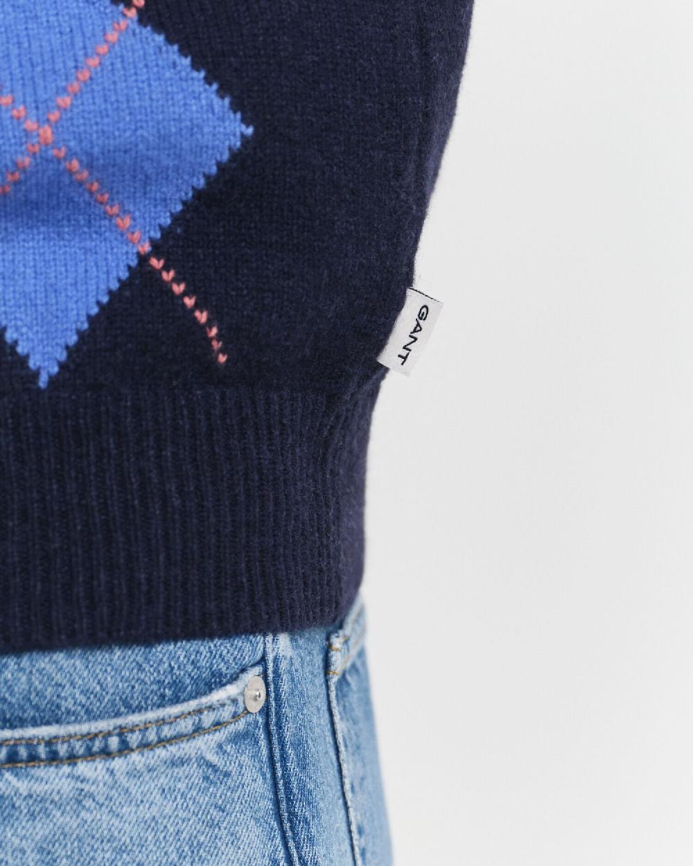 Gant Argyle Crew Neck Sweater Dark Navy Melange