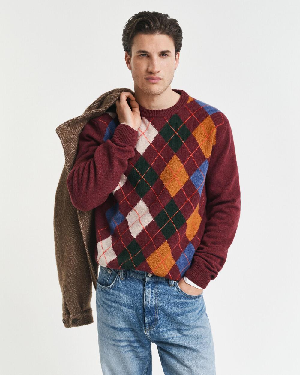 gant Argyle Crew Neck Sweater winter wine