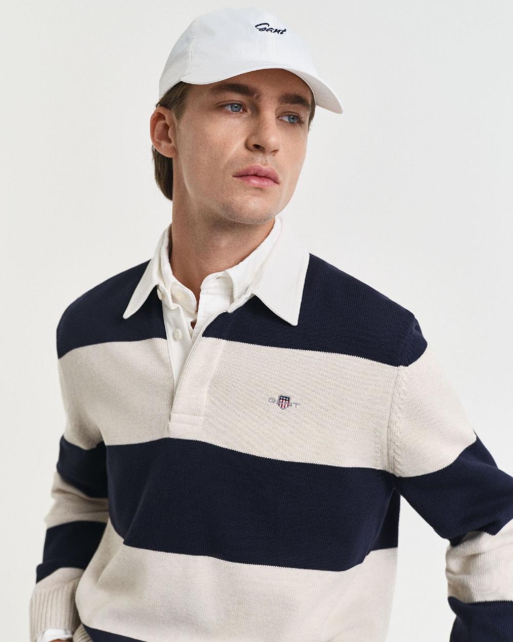 Gant Barstriped Polo Sweater Evening Blue