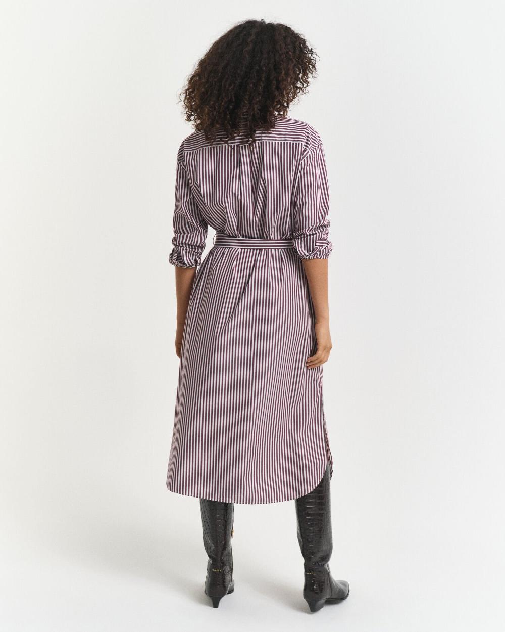Gant Belted Classic Poplin Shirt Dress Plum Wine