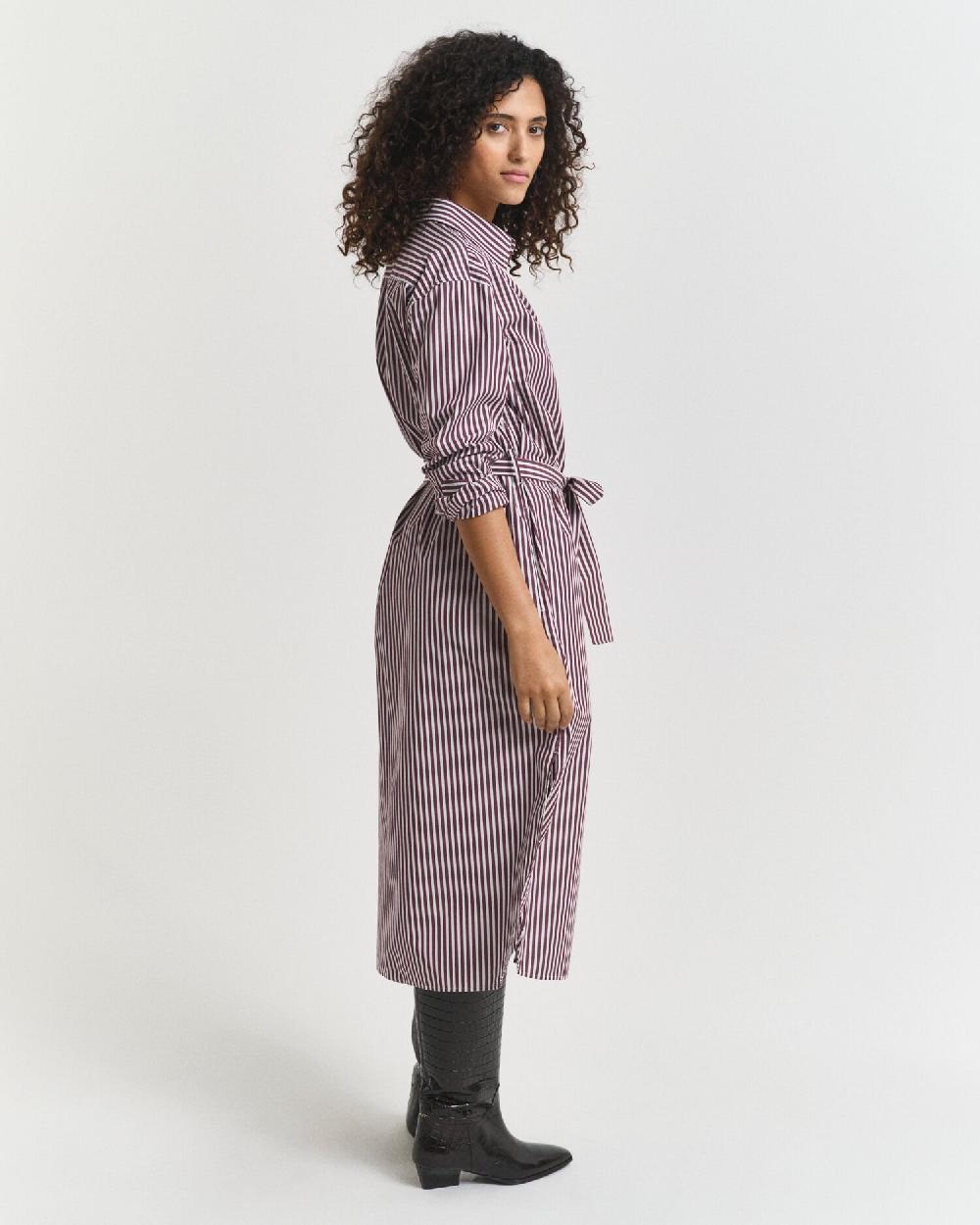 Gant Belted Classic Poplin Shirt Dress Plum Wine