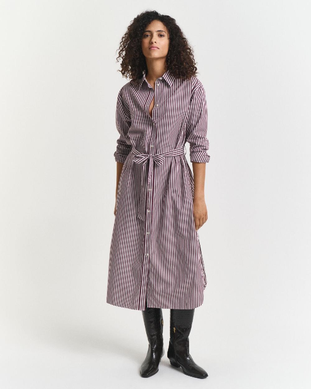 gant Belted Classic Poplin Shirt Dress plum wine
