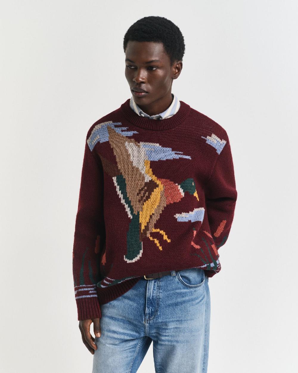 gant Bird Graphic Crew Neck Sweater plumped red