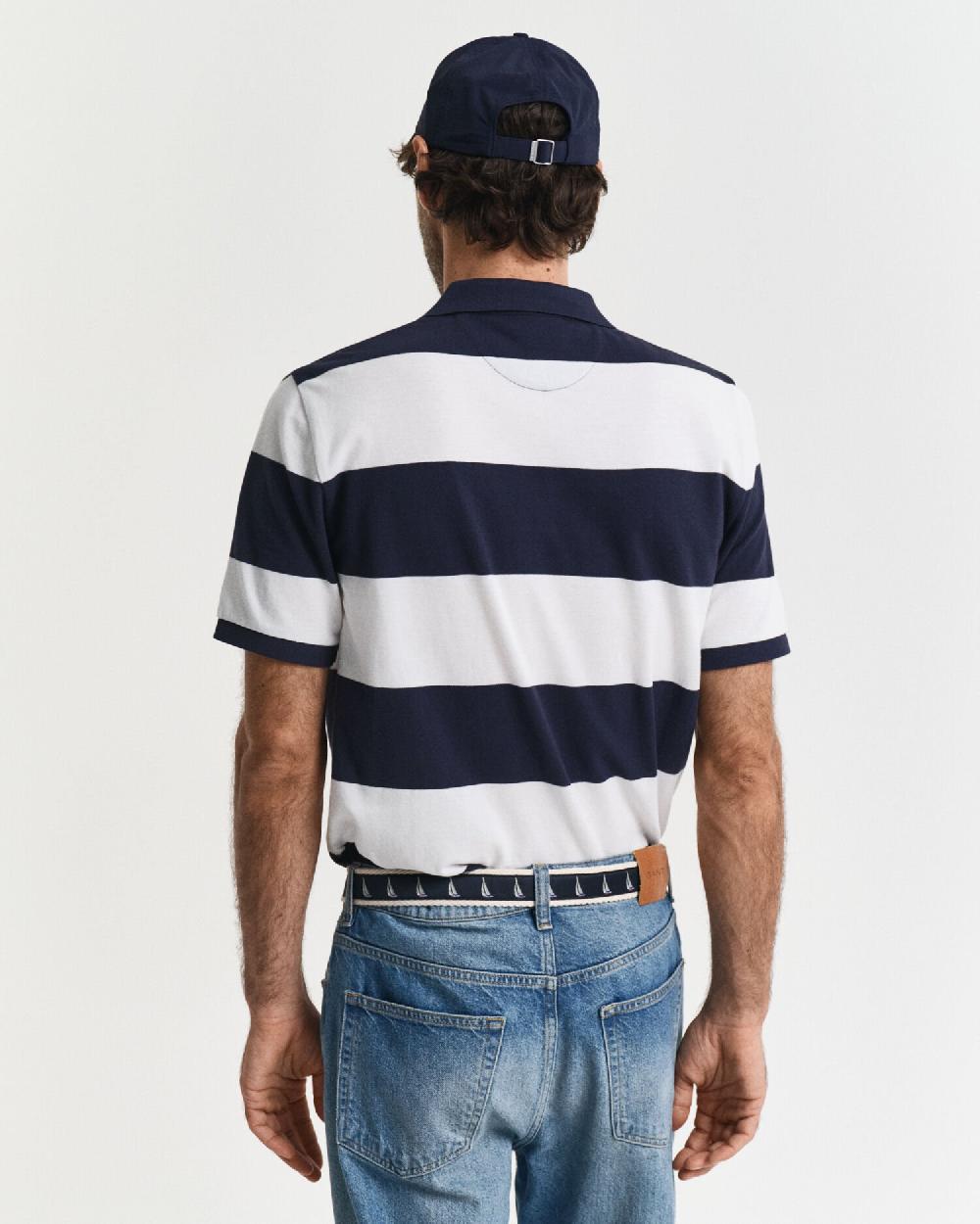 Gant Block Striped Piqué Polo Shirt Evening Blue