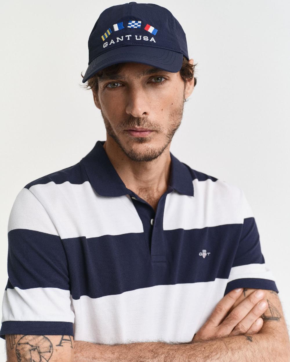 Gant Block Striped Piqué Polo Shirt Evening Blue