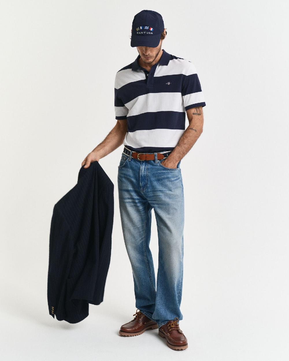 Gant Block Striped Piqué Polo Shirt Evening Blue