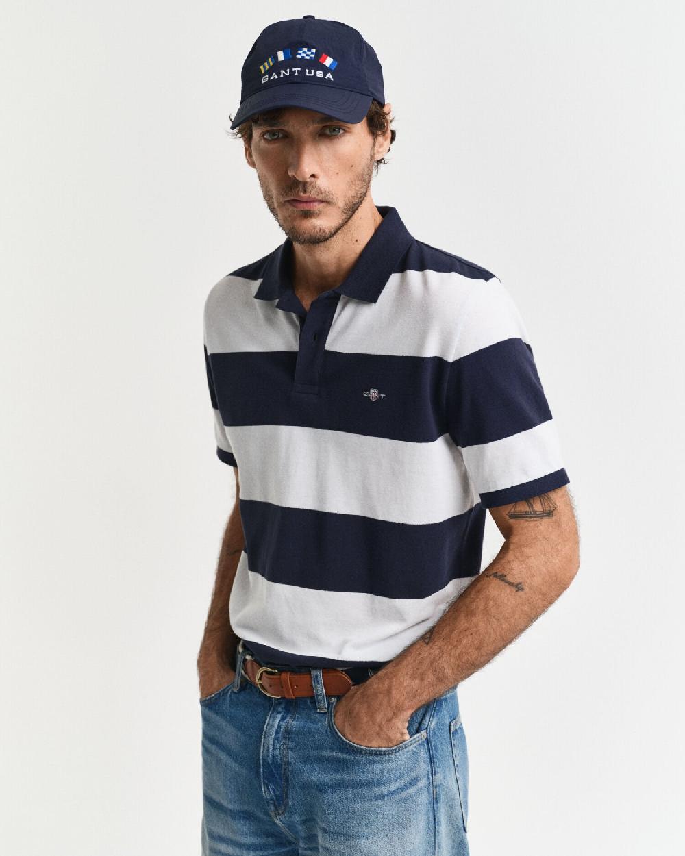 gant Block Striped Piqué Polo Shirt evening blue