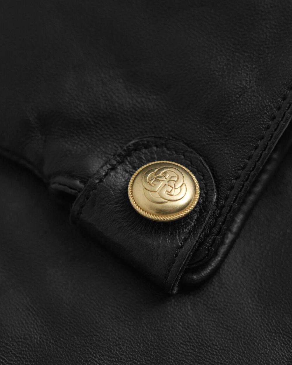 Gant Buttoned Leather Gloves Black