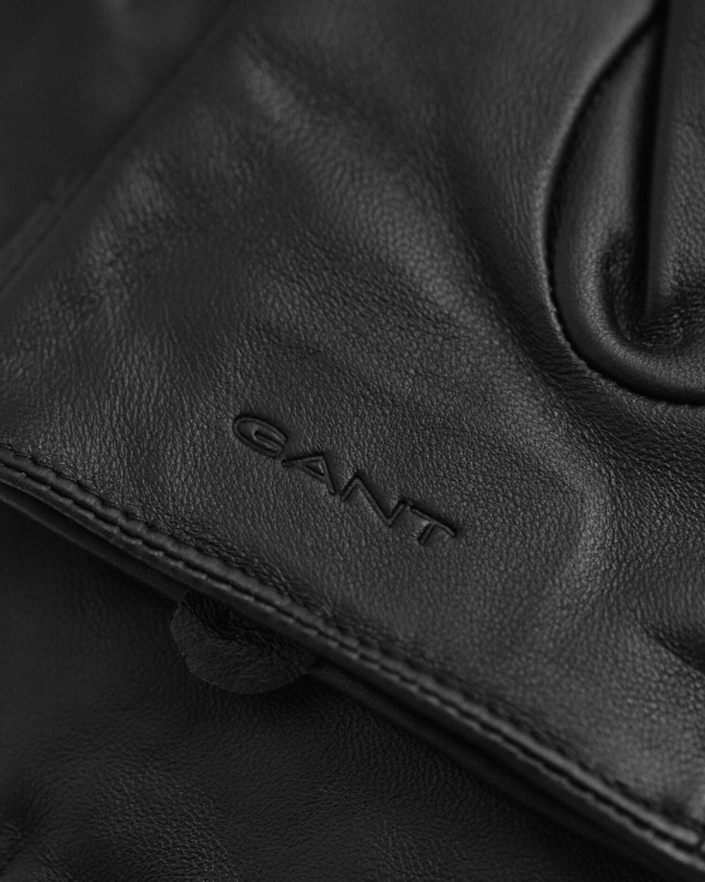 Gant Buttoned Leather Gloves Black