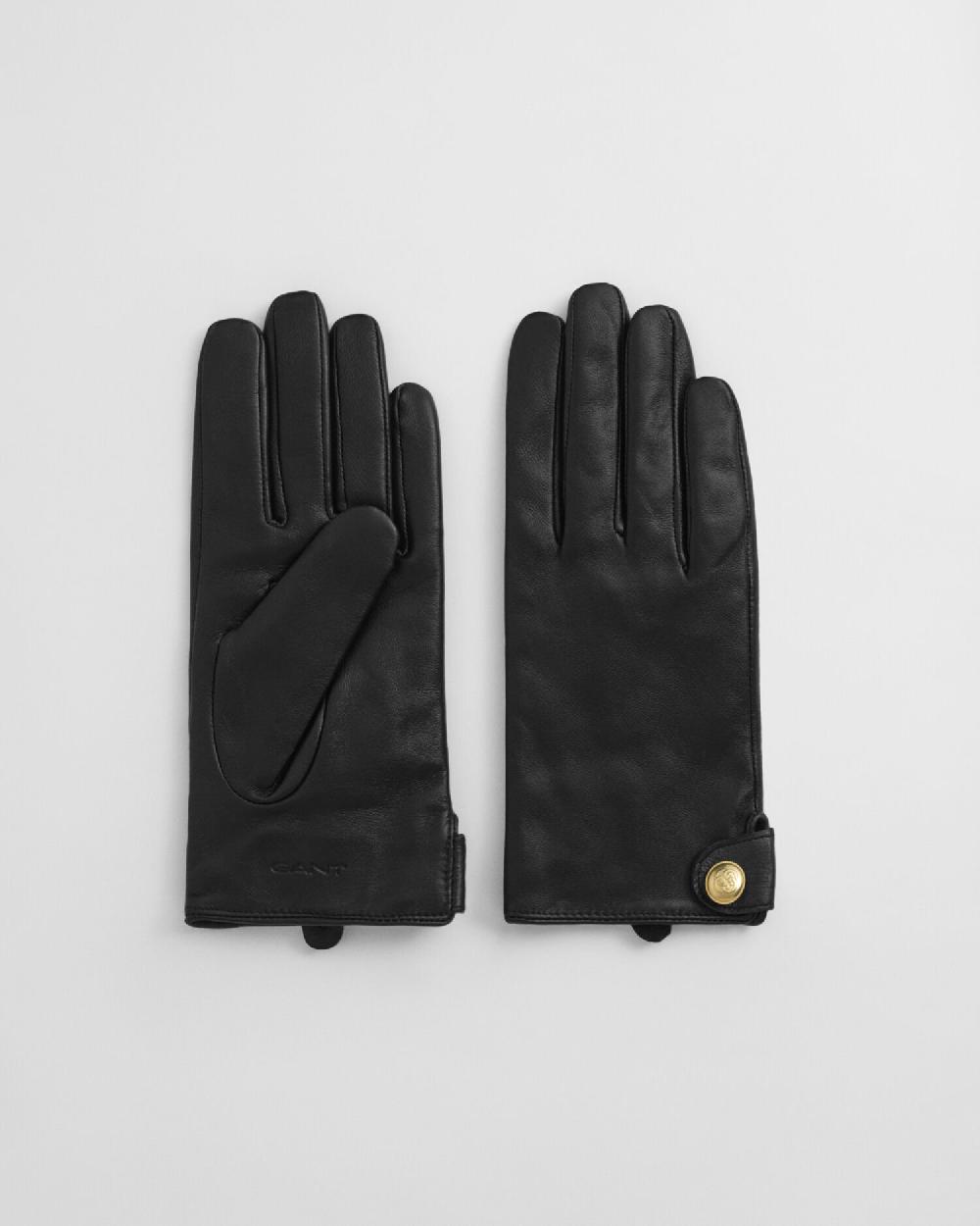 gant Buttoned Leather Gloves black