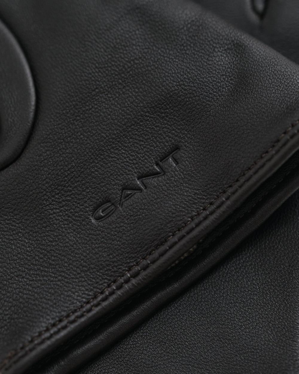 Gant Buttoned Leather Gloves Deep Brown