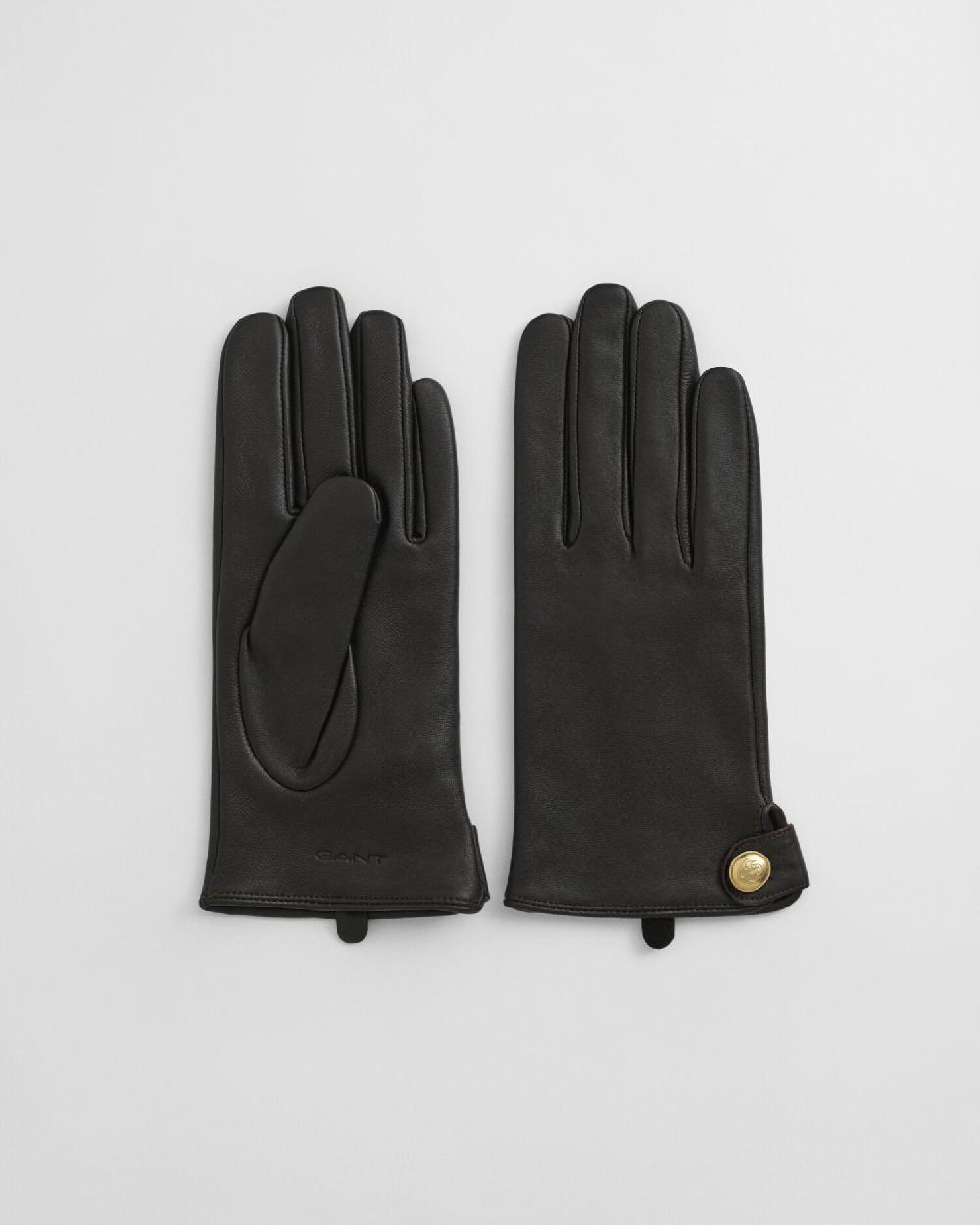 gant Buttoned Leather Gloves deep brown