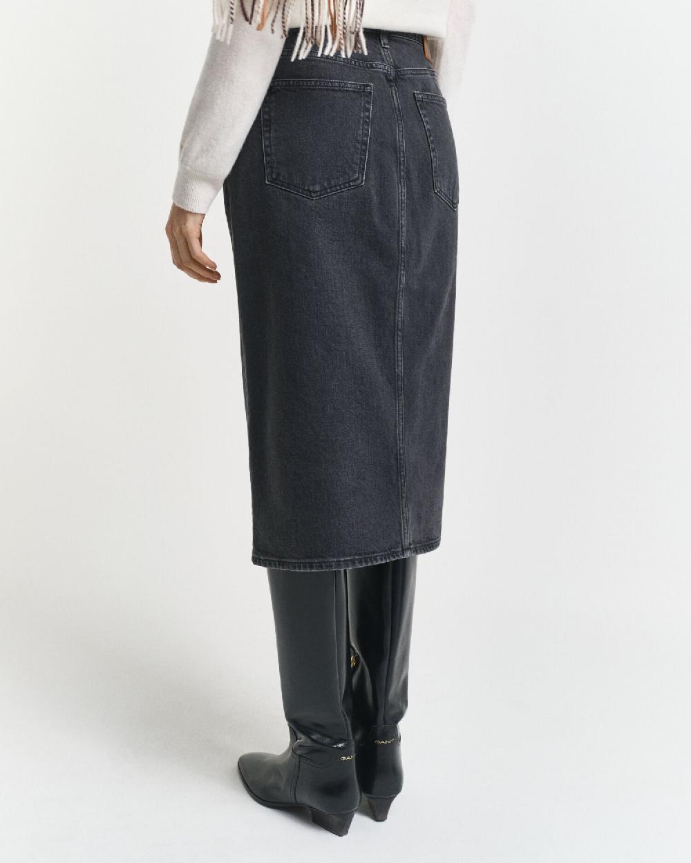 Gant Buttoned Midi Denim Skirt Black Broken In