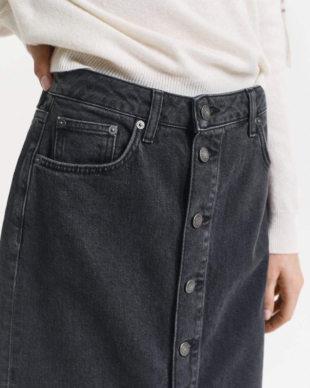 Gant Buttoned Midi Denim Skirt Black Broken In
