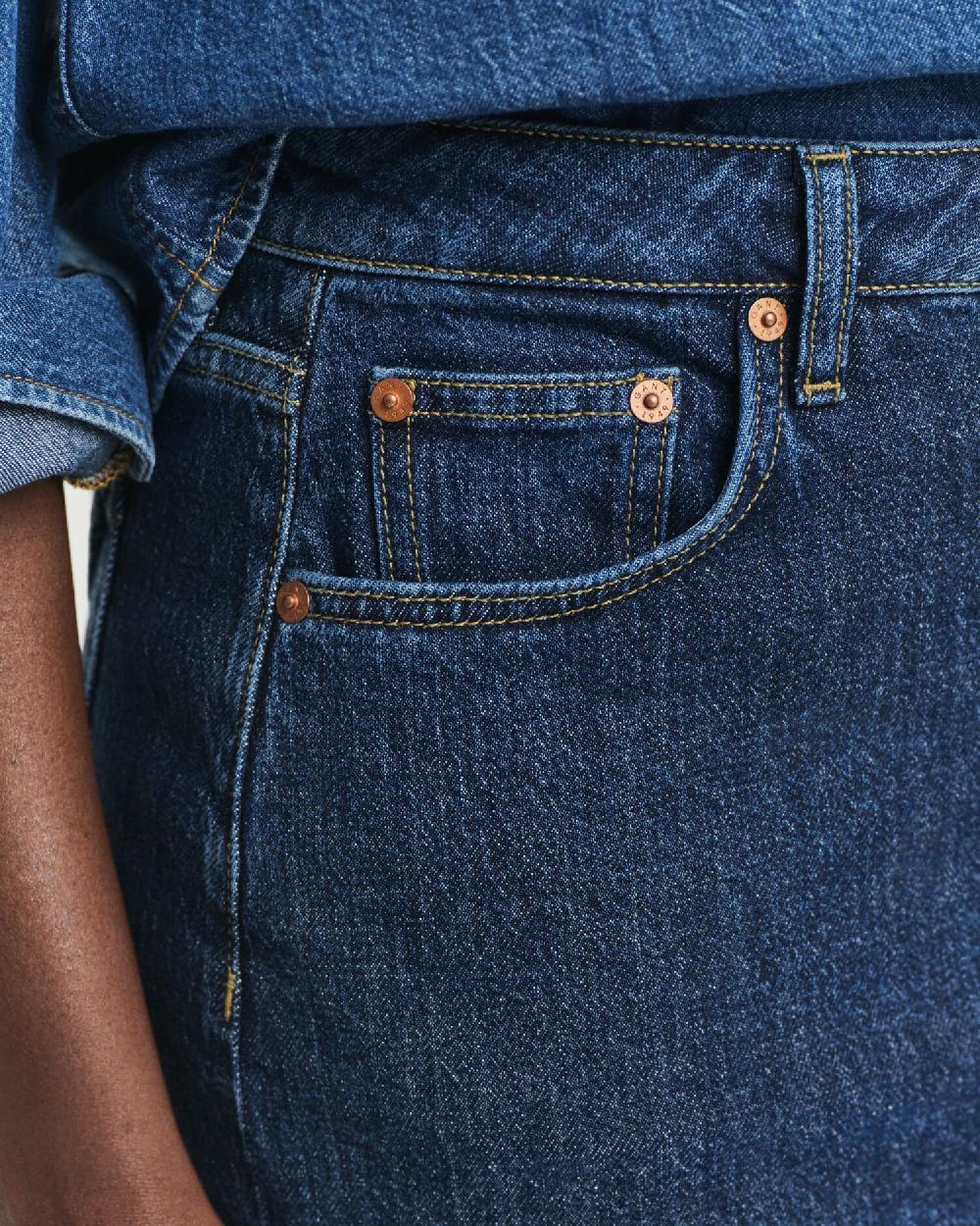 Gant Buttoned Midi Denim Skirt Dark Blue Worn In