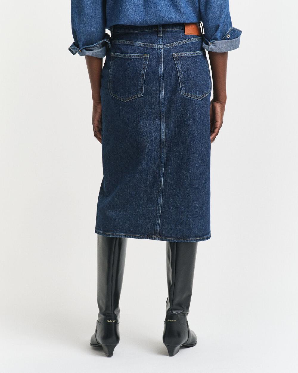 Gant Buttoned Midi Denim Skirt Dark Blue Worn In