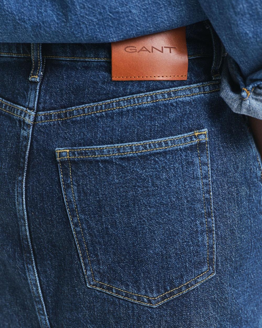 Gant Buttoned Midi Denim Skirt Dark Blue Worn In
