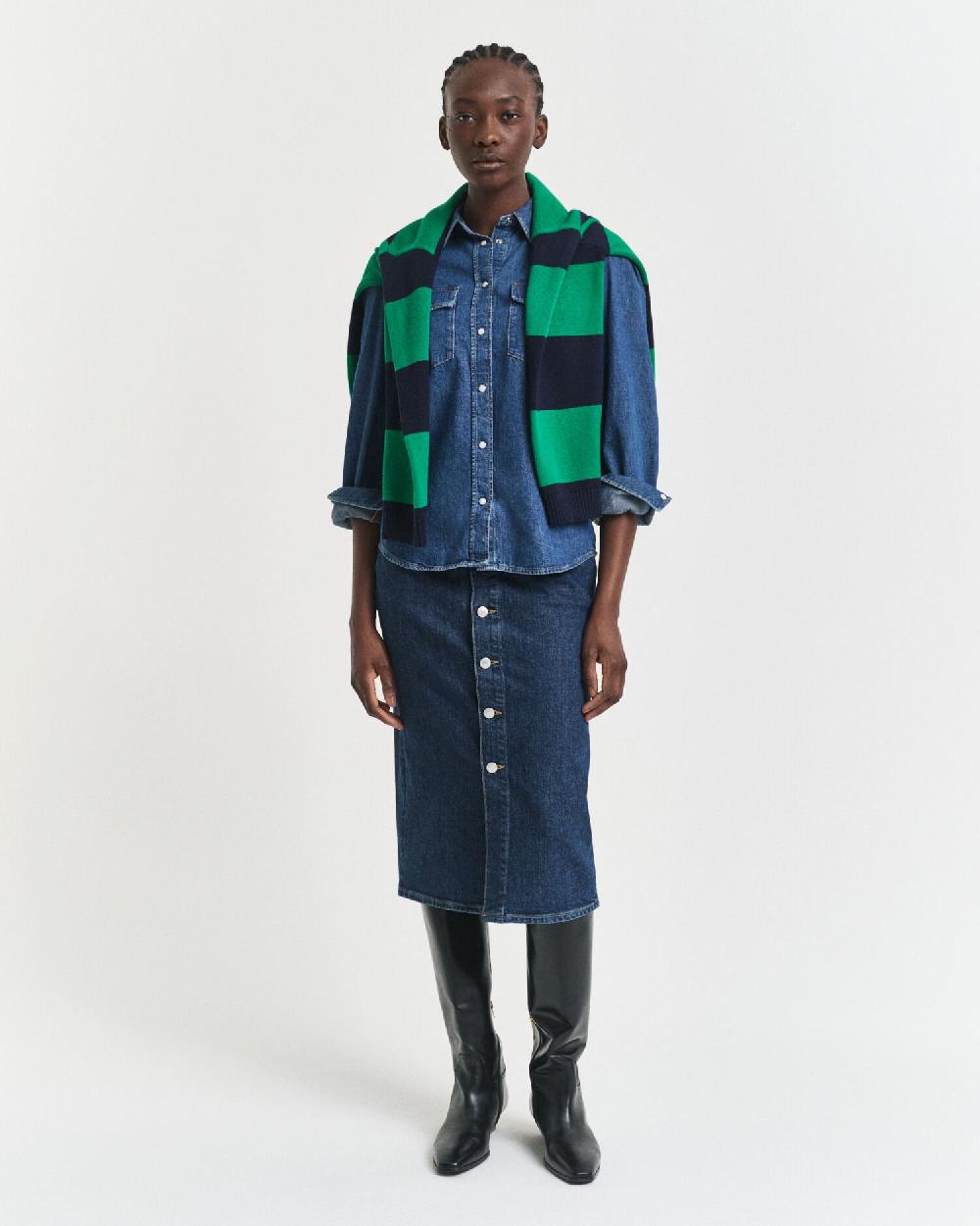 gant Buttoned Midi Denim Skirt dark blue worn in