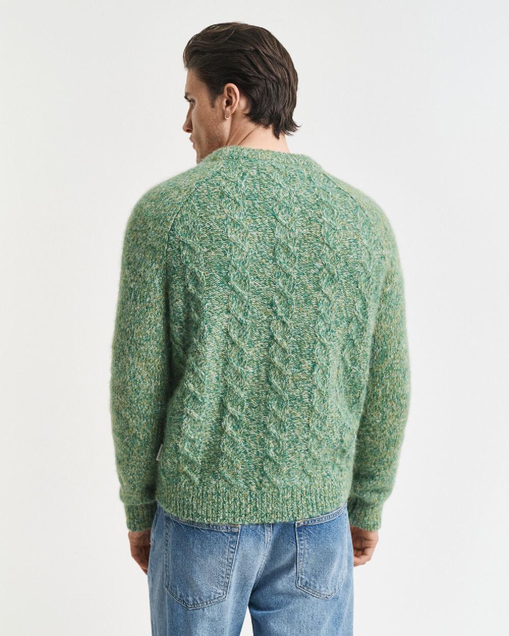 Gant Cable Knit Crew Neck Sweater Forest Green