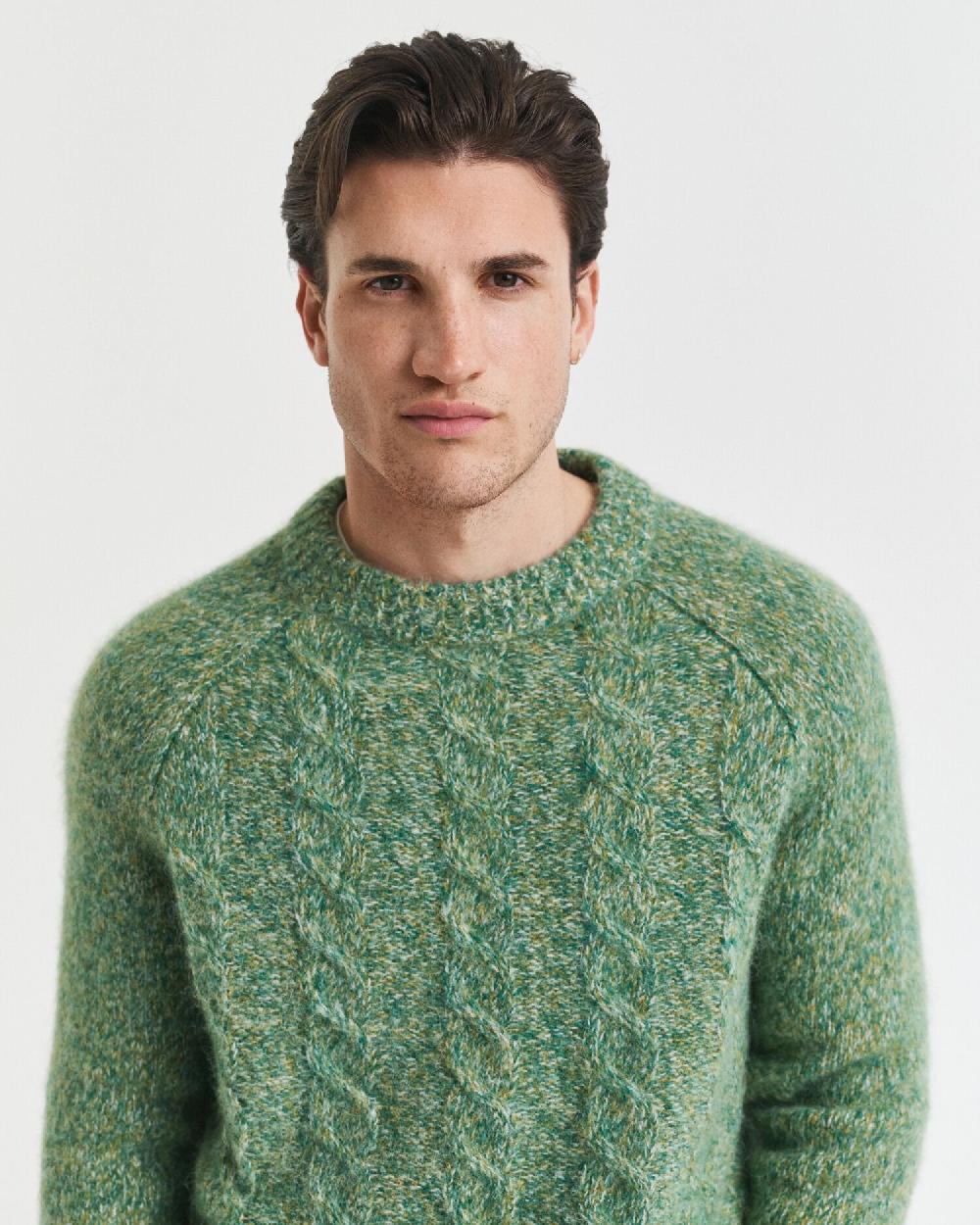 Gant Cable Knit Crew Neck Sweater Forest Green