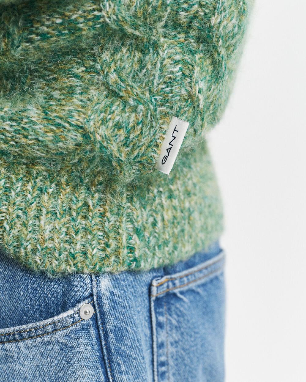 Gant Cable Knit Crew Neck Sweater Forest Green