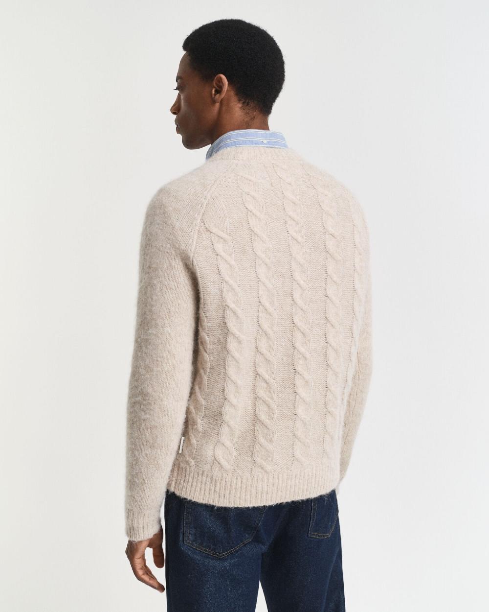 Gant Cable Knit Crew Neck Sweater Seed Melange
