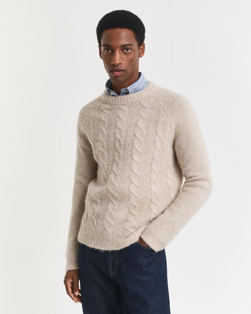 gant Cable Knit Crew Neck Sweater seed melange