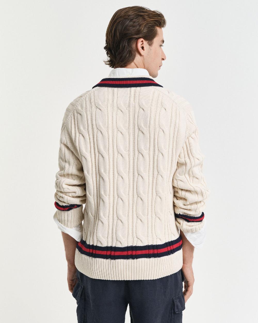 Gant Cable Knit Polo Sweater Cream