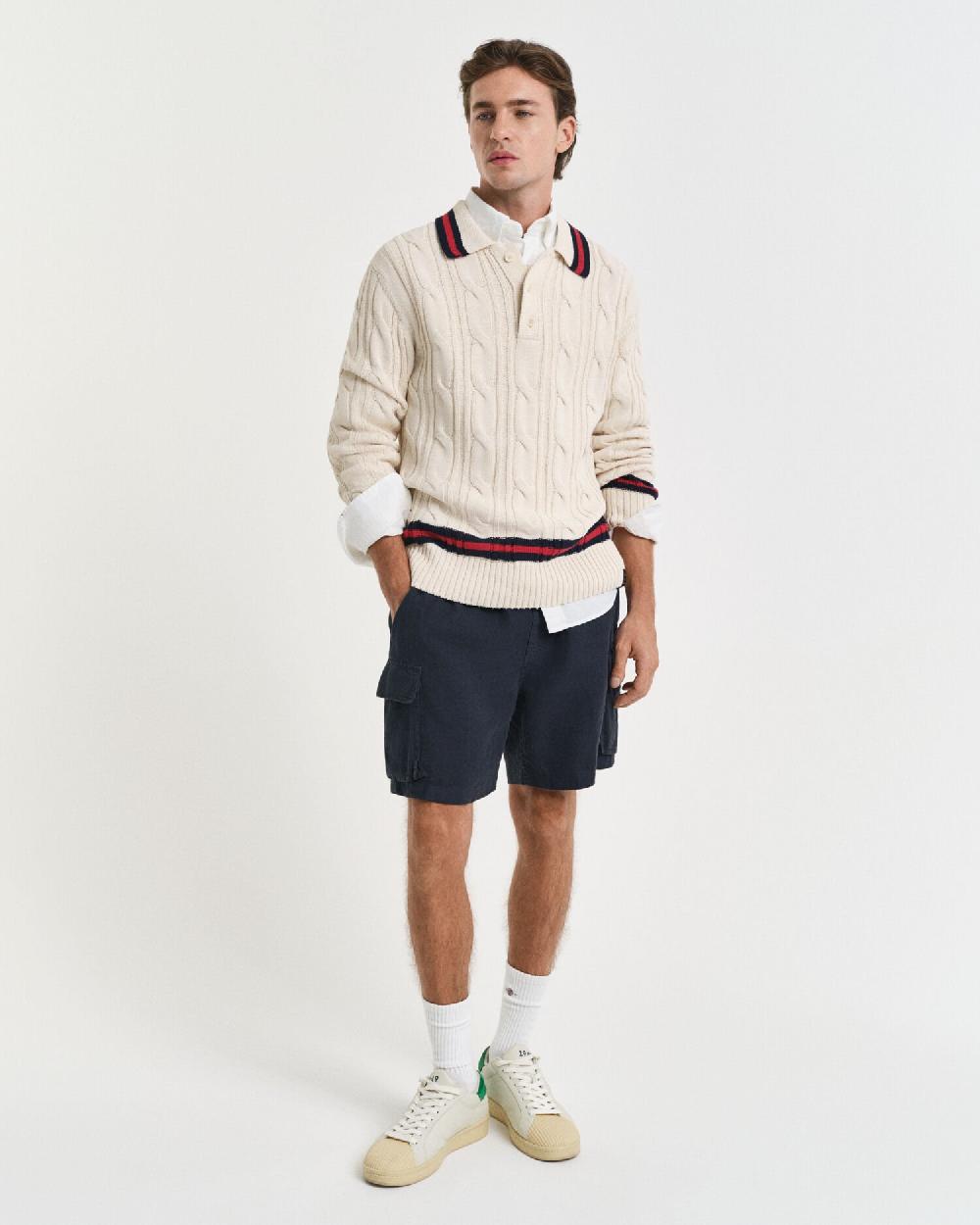 Gant Cable Knit Polo Sweater Cream